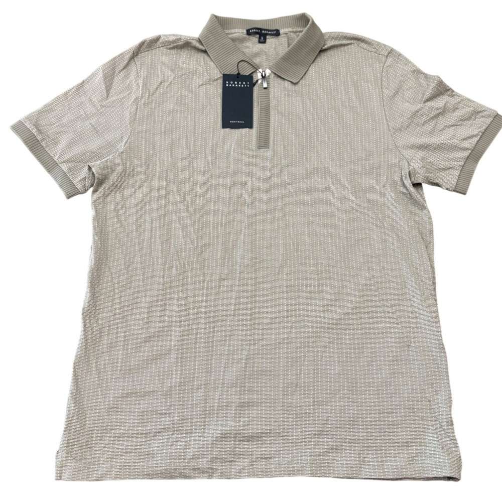 Robert Barakett Whistler Covered Placket Zip Polo Mens Large Sage Green Cotton